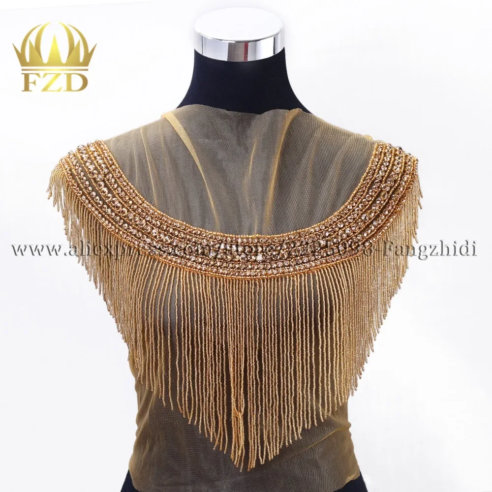 Fzd 1 Stück hand gefertigte Perlen Strass Hot Fix Kristall Strass kurze Fransen Perlen Patches für Kleidung Näh applikation DIY Image