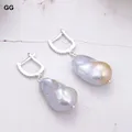 G-G Culture Gris Keshi Perle Cubique contre-indiqué Conia Pavé Levier Retour Boucles D'oreilles Pour