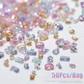 50Pcs 5A Sparkle Mini Zircon Aurora Ice Translucent Cognac Mix Shapes Sharp Diamonds Manicure Charms