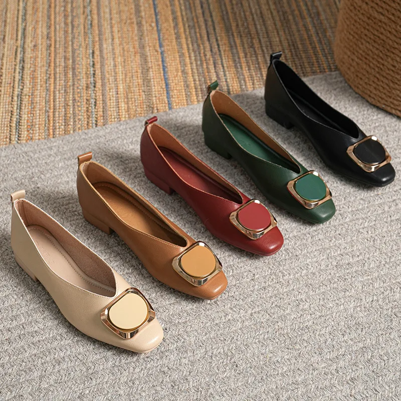 Frau Sommer lässig quadratische Zehen niedlichen Metall Mary Jane Schnalle Ballerina Wohnungen weibliche bling elegante niedrige Absätze weiche Sohlen Schuhe