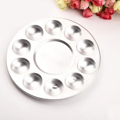 10-Hole Aluminum Circular Palette Art Paint Drawing Tray Color Palettes For Oil Watercolour Painting