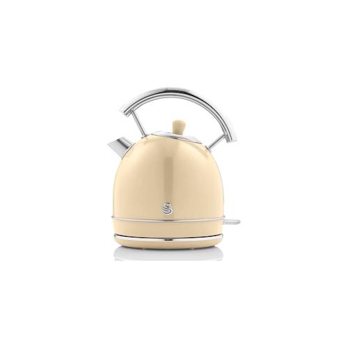 SWAN SK14630CNEU Retro Elektrisch Wasserkocher 1,8L Vintage Abschaltautomatik Kabellos, Edelstahl, Creme, 3000W