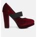 London Rag Krause High Block Heel Velvet Pumps - Red - US-7/UK-5/EU-38