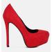 London Rag Clarisse Diamante Faux Suede High Heeled Pumps - Red - US 9