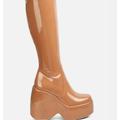 London Rag Dirty Dance Patent High Platfrom Calf Boots - Brown - US-7 / UK-5 / EU-38