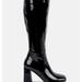 London Rag Hypnotize Patent Pu Block Heeled Calf Boots - Black - US-10 / UK-8 / EU-41