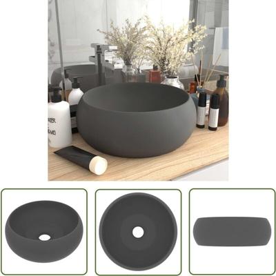 The Living Store Luxuriöses Waschbecken Rund Matt Dunkelgrau 40x15 cm Keramik - Runde Waschbecken Image