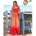 Boston Proper - Malibu Sunrise Gradient Mesh Palazzo Pant Orange - Large