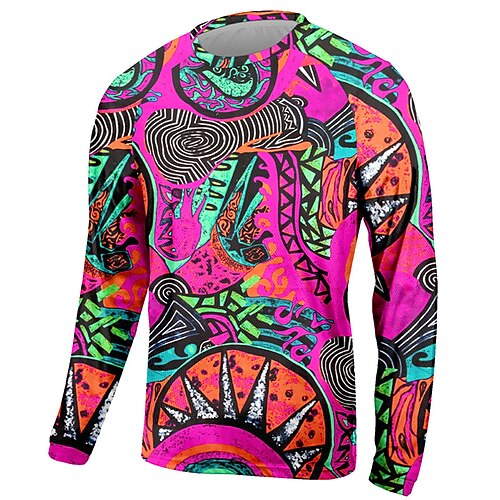 Herren Downhill-Trikot Grafik Langarm Fahhrad Trikot Oberteil mit 3 Gesäßtaschen Mountainbike MTB Straßenradsport Schnelltrocknend Reflektierende Streifen Rückentasche Feuchtigkeitsableitend Sport Image