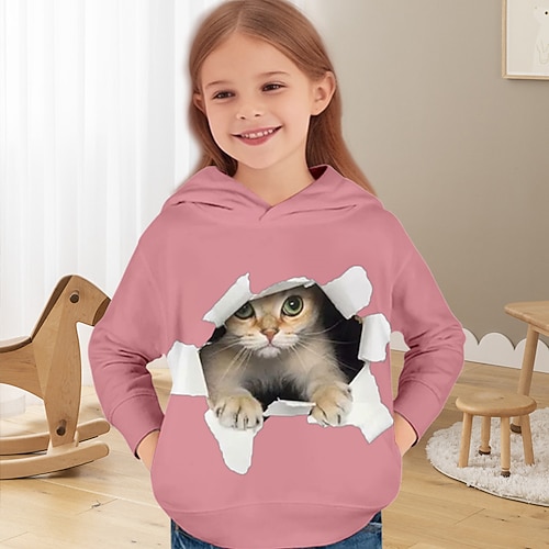 Mädchen 3D Tier Hund Kapuzenshirt Langarm 3D-Druck Herbst Winter Modisch Strassenmode bezaubernd kinderkleidung 3-13 Jahre Outdoor Täglich Innen Regular Fit Image