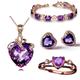 Heart Shaped Amethyst Pendant European Luxury Four Leaf Clover Bracelet Heart Colored Treasure Diamond Ring Temperament Purple Gemstone Earring Set