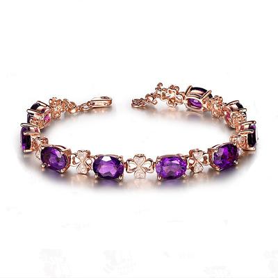 Heart Shaped Amethyst Pendant European Luxury Four Leaf Clover Bracelet Heart Colored Treasure Diamond Ring Temperament Purple Gemstone Earring Set