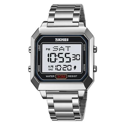 SKMEI Men's Electronic Square Steel Band Student Multi functional Sports Waterproof Night Glow Electronic Watch 2149