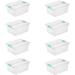 Deep Clip Box Stackable Small Storage Bin with Latching Lid Plastic Container to Organize Paper Office Home Clear Base and Lid 8-Pack