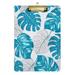 Tropical with Blue Leaves Clipboard Acrylic Clipboards Standard A4 Letter Size 12.5 X 9 with Retractable Hanging Tab Clip Board for Teacher Kids Students Office