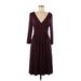 Artisan NY Casual Dress - Party V-Neck 3/4 sleeves: Burgundy Print Dresses - Women's Size Medium
