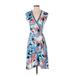 BCBGMAXAZRIA Casual Dress - Wrap: Blue Floral Motif Dresses - Women's Size X-Small