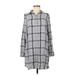 H&M Casual Dress - Shirtdress Collared Long sleeves: Gray Plaid Dresses - Women's Size 6