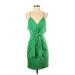 Express Cocktail Dress - Mini Plunge Sleeveless: Green Print Dresses - Women's Size X-Small