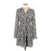 Ann Taylor LOFT Casual Dress - A-Line V-Neck Long sleeves: Gray Dresses - Women's Size X-Small