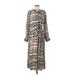 H&M Casual Dress - Midi High Neck 3/4 sleeves: Tan Stripes Dresses - New - Women's Size Medium