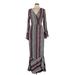 R. Vivimos Casual Dress - Wrap V-Neck 3/4 sleeves: Burgundy Dresses - Women's Size Large