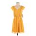Collective Concepts Casual Dress - Mini V-Neck Short sleeves: Yellow Print Dresses - New - Women's Size X-Small