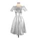 Lularoe Casual Dress - A-Line Mock Short Sleeve: Silver Jacquard Dresses - Women's Size X-Small
