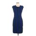 Michael Kors Casual Dress - Sheath Crew Neck Short sleeves: Blue Houndstooth Dresses - Women's Size Medium