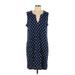 Lands' End Casual Dress - Shift V-Neck Sleeveless: Blue Polka Dots Dresses - Women's Size Large