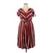 Torrid Casual Dress - Shirtdress V-Neck Short sleeves: Burgundy Stripes Dresses - Women's Size 2X Plus