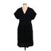 Universal Thread Casual Dress - Mini V-Neck Short sleeves: Black Solid Dresses - Women's Size Small