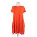 Piko Casual Dress - Shift Crew Neck Short sleeves: Orange Print Dresses - Women's Size Small
