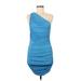 Lioness Cocktail Dress - Bodycon One Shoulder Sleeveless: Blue Print Dresses - New - Women's Size Medium