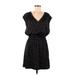 H&M Casual Dress - Mini V Neck Short sleeves: Black Print Dresses - Women's Size 8