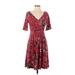 Lands' End Casual Dress - A-Line V Neck Short sleeves: Red Dresses - Women's Size 6