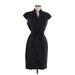 Calvin Klein Casual Dress - Shirtdress V-Neck Short sleeves: Black Solid Dresses - Women's Size 6
