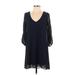 Lulus Casual Dress - Shift V Neck 3/4 sleeves: Blue Print Dresses - Women's Size X-Small