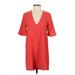 American Apparel Casual Dress - Mini V-Neck Short sleeves: Red Solid Dresses - Women's Size X-Small