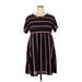 Suzanne Betro Casual Dress - Mini Crew Neck Short sleeves: Black Stripes Dresses - Women's Size 2X