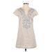 Vineyard Vines Casual Dress - Shift V Neck Short sleeves: Tan Floral Dresses - Women's Size 2