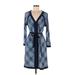 BCBGMAXAZRIA Casual Dress - Wrap: Blue Plaid Dresses - Women's Size Medium