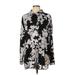 Calvin Klein Long Sleeve Blouse: Black Floral Motif Tops - Women's Size Large