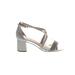 Nina Heels: Slip-on Chunky Heel Formal Silver Shoes - Women's Size 6 1/2 - Open Toe