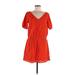 J.Crew Factory Store Casual Dress - Mini V-Neck Short sleeves: Orange Print Dresses - Women's Size Medium