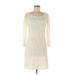 Banana Republic Heritage Collection Cocktail Dress - Mini Scoop Neck 3/4 sleeves: Ivory Chevron Dresses - Women's Size 6