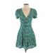 Jack Wills Casual Dress - Mini V Neck Short sleeves: Green Floral Dresses - New - Women's Size 22