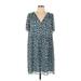 Ann Taylor LOFT Casual Dress - Shift V Neck Short sleeves: Blue Dresses - New - Women's Size Large
