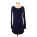 Casual Dress - Mini Scoop Neck Long sleeves: Blue Solid Dresses - Women's Size Small