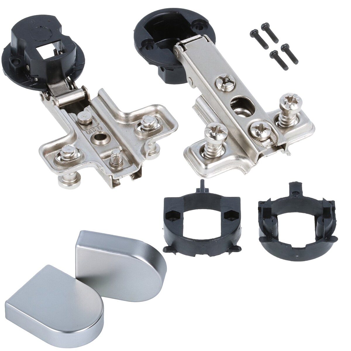 MS Beschläge 26mm Topfband Chrom matt Schrankscharnier Set Glastürscharnier Eckanschlag Oval Image
